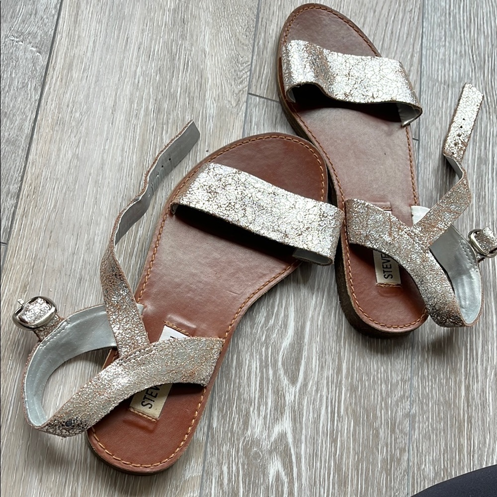 Steve Madden Silver and Brown Sandals with Glittery Strap